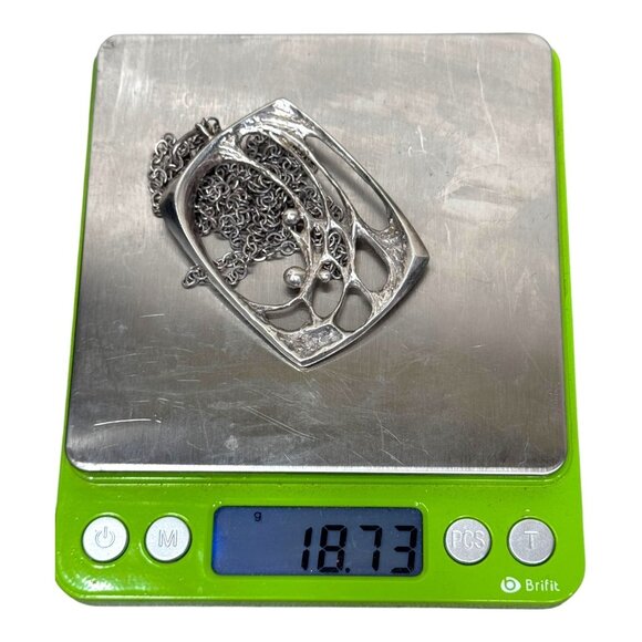 Sten & Karl Laine Finland 1975 Vintage Solid Silver Pendant Necklace Spider Web - Picture 10 of 12